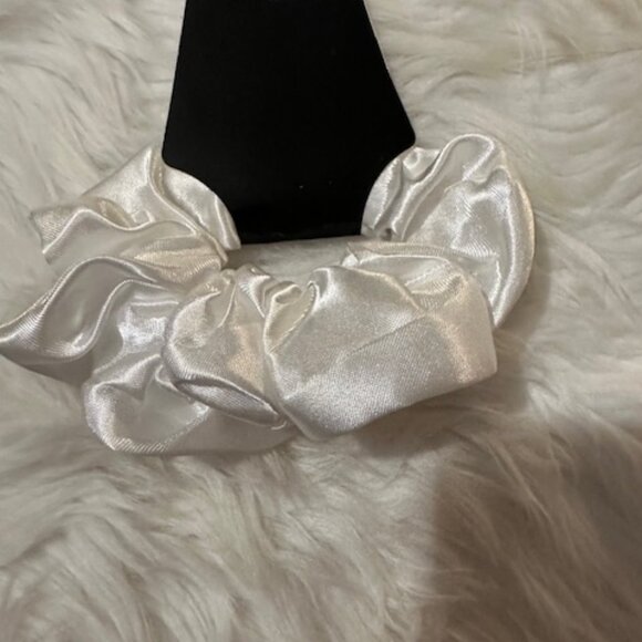 Hand Crafted Accessories - White Satin Scrunchie - women's